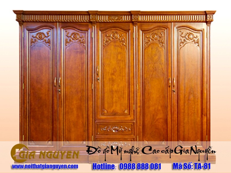 Tủ Quần Áo 5 Cánh Gỗ Tự Nhiên